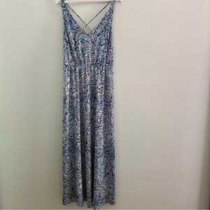 Loft Strappy Back Black & White &‎ Blue Paisley Maxi L Beach Dress Chic Resort
